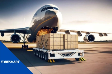 air cargo waited to be loaded onto the plane