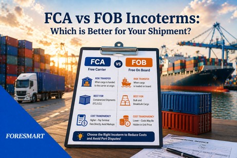 FCA vs FOB Incoterms explained for container shipping costs, risk transfer, and freight control
