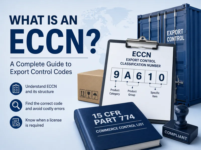 ECCN export control code guide with shipping documents and compliance checklist